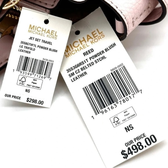 Michael Kors Reed Small Satchel Crossbody Bag & Large Trifold Wallet Light Pink - Picture 16 of 16